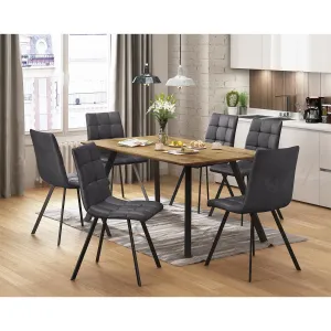 Jídelní stůl BERGEN dub + 6 židlí BERGEN šedé mikrovlákno #3925157