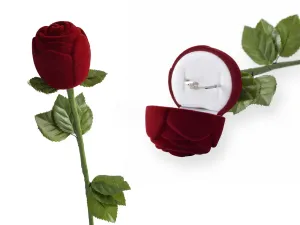 Sametová krabička růže z lásky na prsten nebo náušnice pecky IK024