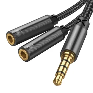 Joyroom headphones splitter audio cable AUX 3,5 mm mini jack (male) - 2x 3,5 mm mini jack (female) 0,2m black (SY-A04)