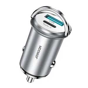 Joyroom mini dual port USB-C / USB 20W 5A car charger Power Delivery Quick Charge 3.0 AFC SCP gray (C-A45)