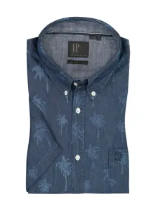 Nadměrná velikost: Jp1880, Košile s krátkým rukávem v denimovém vzhledu, motiv palem Modrá #4795779