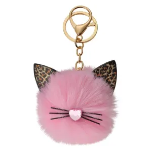 Přívěsek na klíče/ kabelku růžová chlupatá koule kočička - Ø 7*12cm JZKC0092
