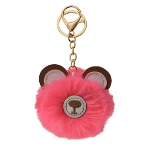 Přívěsek na klíče/ kabelku růžová chlupatá koule medvídek - Ø 7*12cm JZKC0082