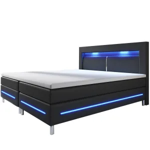 Juskys Pružinová postel Norfolk 140 x 200 cm černá - LED pásy a pružinové jádro matrace
