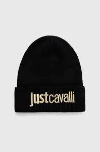 Čepice z vlněné směsi Just Cavalli černá barva, z tenké pleteniny