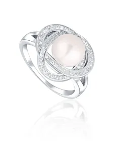 JwL Luxury Pearls Okouzlující prsten s pravou perlou a zirkony JL0759 56 mm
