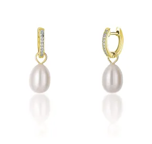 JwL Luxury Pearls Pozlacené kruhové náušnice á la vévodkyně Kate s pravou perlou a zirkony 3v1 JL0686