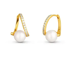 JwL Luxury Pearls Slušivé pozlacené náušnice s pravou perlou a zirkony JL0850