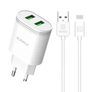 KAKU Charger síťová nabíječka 2x USB 12W 2.4A + Lightning kabel 1m, bíla (KSC-372)