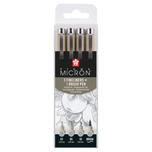 Sada technických per Sakura Pigma Micron 3 fineliners a brush pen | #4428137