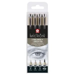 Sada technických per Sakura Pigma Micron 3 fineliners a brush pen | #4428136