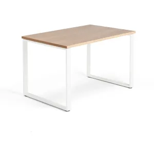 Psací stůl QBUS, O-podnož, 1200x800 mm, bílý rám, dub