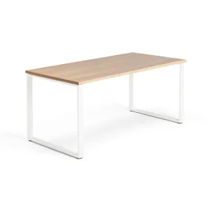 Psací stůl QBUS, O-podnož, 1600x800 mm, bílý rám, dub