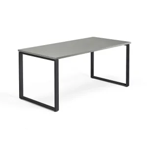 Psací stůl QBUS, O-podnož, 1600x800 mm, černý rám, světle šedá
