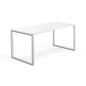 Psací stůl QBUS, O-podnož, 1600x800 mm, stříbrný rám, bílá