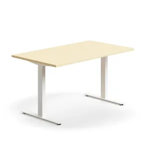 Psací stůl QBUS, T-nohy, 1400x800 mm, bílá podnož, bříza