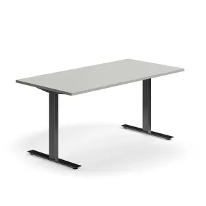 Psací stůl QBUS, T-nohy, 1600x800 mm, černá podnož, světle šedá