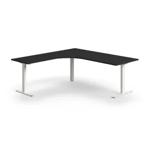 Rohový psací stůl QBUS, T-nohy, 2000x2000 mm, bílá podnož, černá