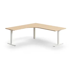 Rohový psací stůl QBUS, T-nohy, 2000x2000 mm, bílá podnož, dub