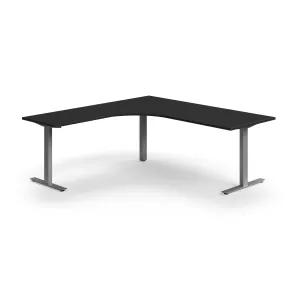 Rohový psací stůl QBUS, T-nohy, 2000x2000 mm, stříbrná podnož, černá