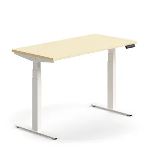 Výškově nastavitelný stůl QBUS, 1200x600 mm, bílá podnož, bříza