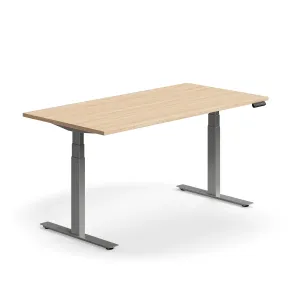 Výškově nastavitelný stůl QBUS, 1600x800 mm, stříbrná podnož, dub
