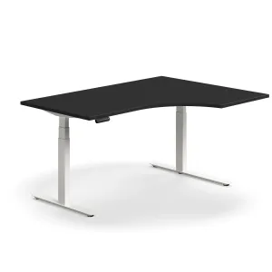 Výškově nastavitelný stůl QBUS, rohový, 1600x1200 mm, bílá podnož, černá
