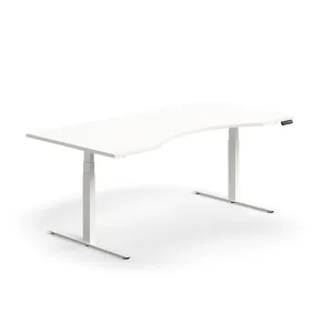 Výškově nastavitelný stůl QBUS, vykrojený, 2000x1000 mm, bílá podnož, bílá