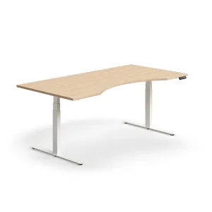 Výškově nastavitelný stůl QBUS, vykrojený, 2000x1000 mm, bílá podnož, dub