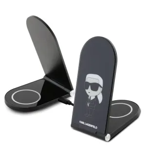 Nabíječka Karl Lagerfeld Aluminium stolní bezdrátová magnetická 2v1 Ikonic NFT Black