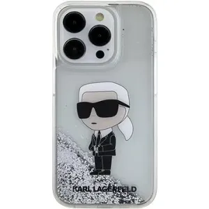 Karl Lagerfeld Liquid Glitter Karl Head Zadní Kryt pro iPhone 15 Pro Silver