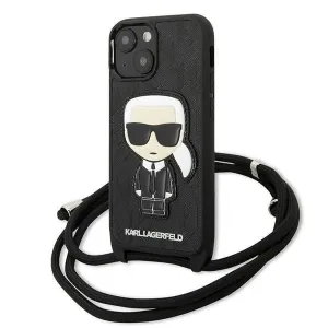 Karl Lagerfeld KLHCP13SCMNIPK Apple iPhone 13 mini hardcase black Leather Monogram Patch and Cord Iconik