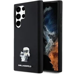 Silikonové pouzdro Karl Lagerfeld Karl&Choupette Metal Pin pro Samsung Galaxy S23 Ultra - černé