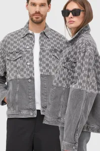 Džínová bunda Karl Lagerfeld šedá barva, přechodná, oversize