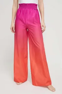 Bavlněné kalhoty Karl Lagerfeld růžová barva, široké, high waist
