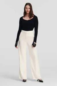 Kalhoty Karl Lagerfeld dámské, béžová barva, široké, high waist #6179526