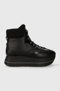 Kožené boty Karl Lagerfeld VELOCITA MAX KC dámské, černá barva, na platformě, lehce zateplené, KL64963