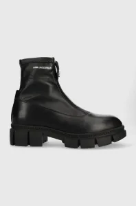 Kožené kotníkové boty Karl Lagerfeld Aria dámské, černá barva, na plochém podpatku #5598191