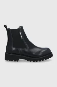 Kožené kotníkové boty Karl Lagerfeld dámské, černá barva, na plochém podpatku #5533187