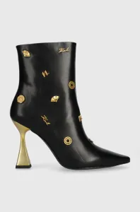 Kožené kotníkové boty Karl Lagerfeld DEBUT dámské, černá barva, na podpatku, KL32059F #5937783
