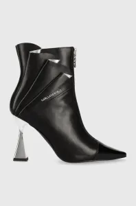 Kožené kotníkové boty Karl Lagerfeld DEBUT dámské, černá barva, na podpatku, KL32063 #5678598