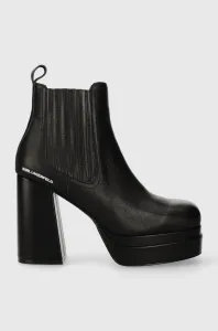 Kožené kotníkové boty Karl Lagerfeld STRADA dámské, černá barva, na podpatku, KL30143 #6054640