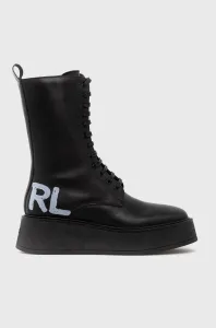 Kožené kotníkové boty Karl Lagerfeld Zephyr dámské, černá barva, na platformě #3432317