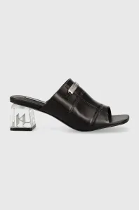 Kožené pantofle Karl Lagerfeld ICE BLOK dámské, černá barva, na podpatku, KL33603 #5923192