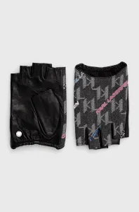 Kožené rukavice Karl Lagerfeld dámské, šedá barva