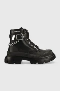 Kožené workery Karl Lagerfeld TREKKA MAX dámské, černá barva, na plochém podpatku, KL43555