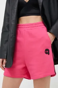 Kraťasy Karl Lagerfeld dámské, růžová barva, s aplikací, high waist