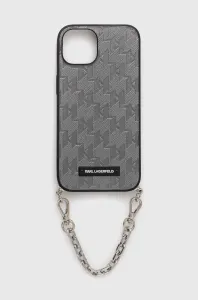 Pouzdro Karl Lagerfeld Saffiano Monogram Chain pro iPhone 14 - stříbrné