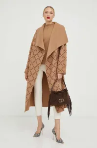 Oboustranný vlněný kabát Karl Lagerfeld hnědá barva, oversize
