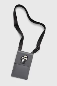 Pouzdro Karl Lagerfeld Saffiano Metal Logo NFT Wallet Phone Bag Silver